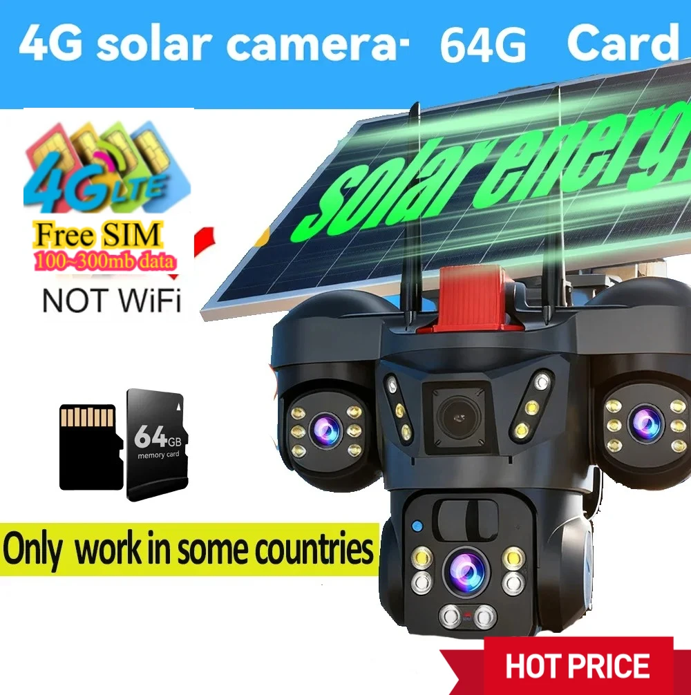 8K 15MP Draadloze WiFi Solar Camera Drie Lens Drie Scherm 4G Sim-kaart Solar Cam Menselijke detectie Outdoor Solar Surveillance V380 Zonne-energie Bewakingscamera Buiten, Solar CCTV Camera met