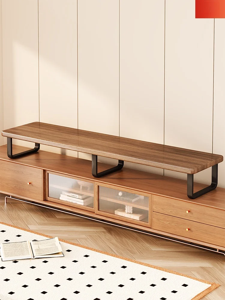 Mueble de TV Redondeado de Madera Real con Base Elevadora, Almacenamiento para Sala de Estar, Estante Multifuncional, Mueble para el Hogar