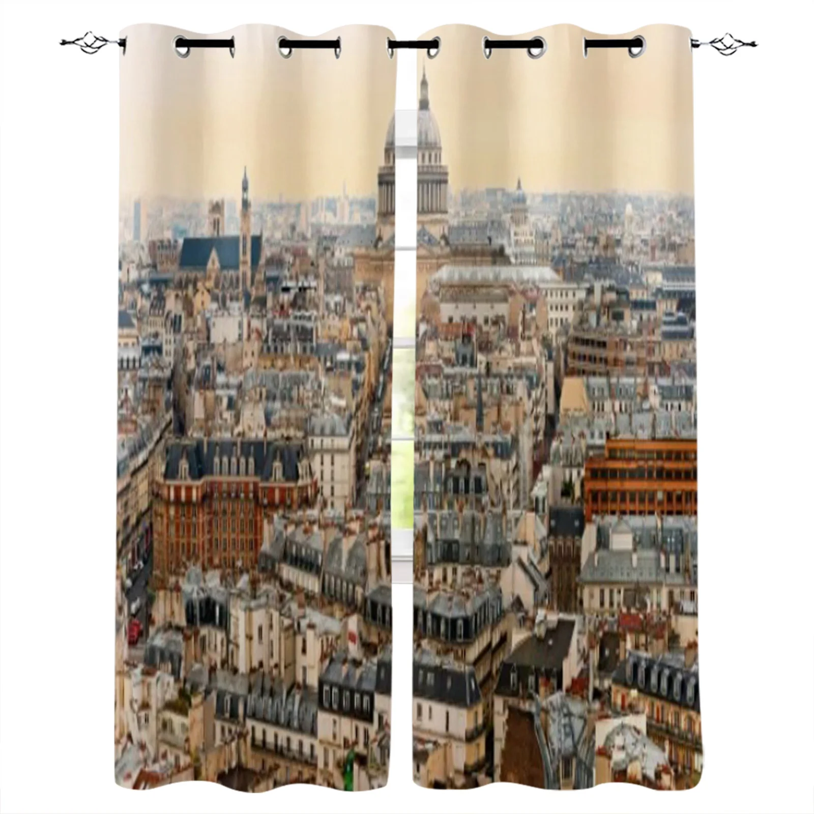 

View Of Paris With The Pantheon At Sunset France Window Curtains For Home Living Room Bedroom Decorative Curtains Drapes Blinds