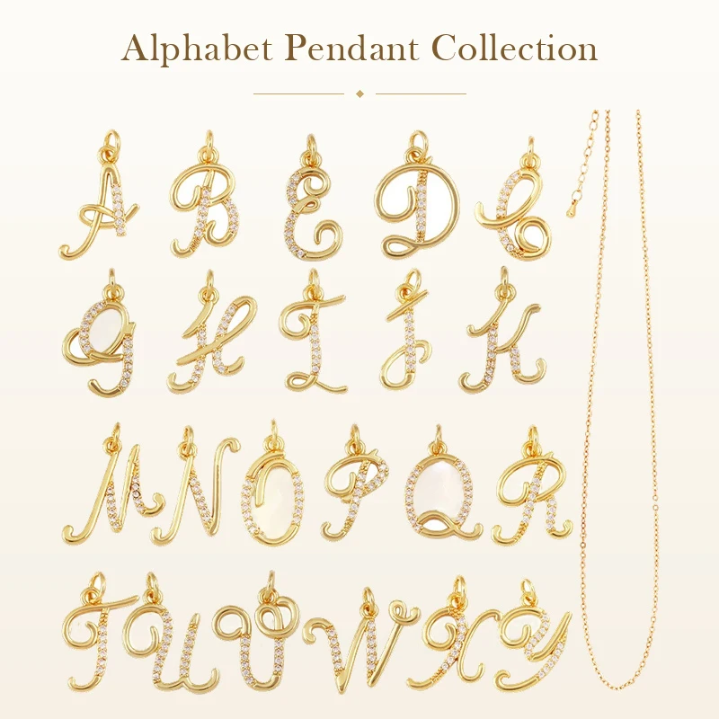 2pcs/Lot Trendy Alphabet Charm Initial Name Letter Pendant,Simple Zircon Necklace Bracelet DIY Jewelry Making Accessories J04