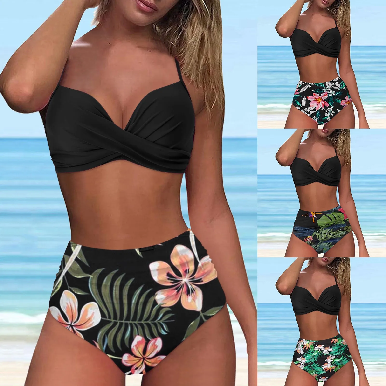 

Two Women's Set Print Leg Women Swim Shorts And Top Short Sleeve Bathing Suit for Women Sunflower Bikini Top Sleeves