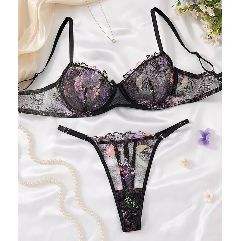 

Fairy Lace Lingerie Translucent Fancy Underwear Women Ultra Thin Lingerie Set Fantasy Embroidery Erotic Lingerie Push Up Bra Set
