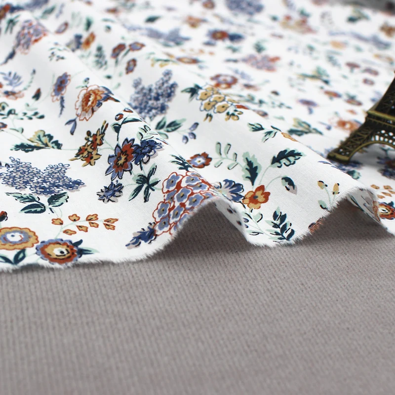 140x50cm Pastoral Style Cotton Small Floral Printed Sewing Poplin Plain Fabric, Making Dress Skirt Clothing Cloth