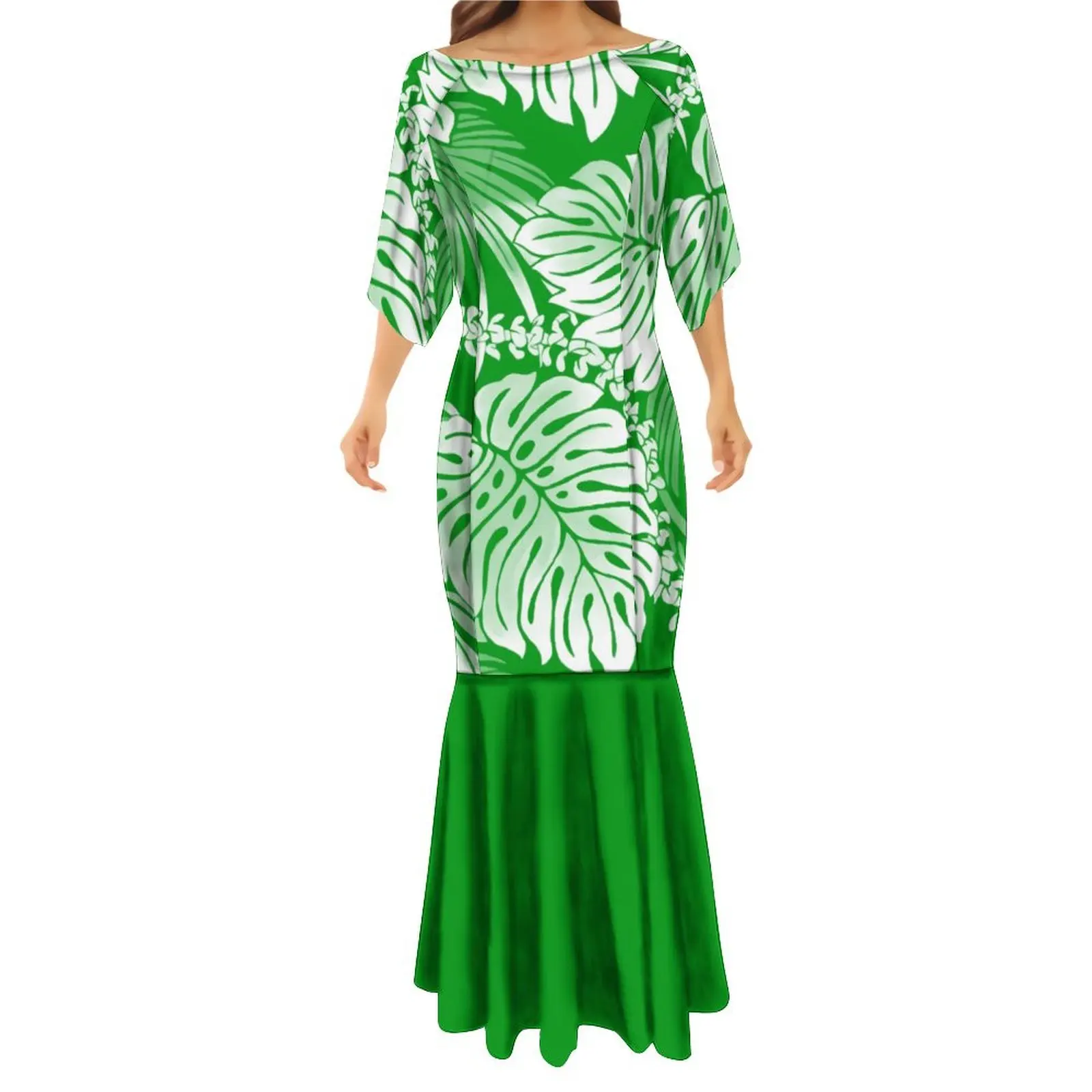 

High Quality Women'S Mid-Sleeve Dress Polynesian Tribe Design Print Mermaid Skirt Long Maxi Skirt