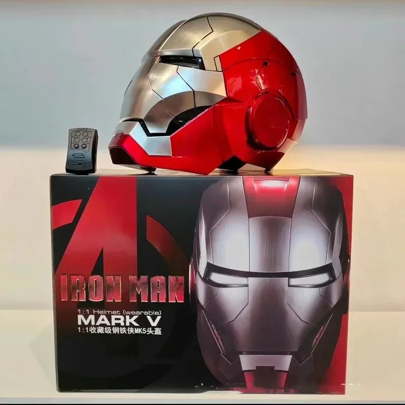 

Шлем Marvel Iron Man Autoking 1/1 Mk5 с дистанционным управлением и голосовым управлением, автоматическая маска для шлема Железного человека со светодиодной подсветкой, рождественский подарок для мальчиков