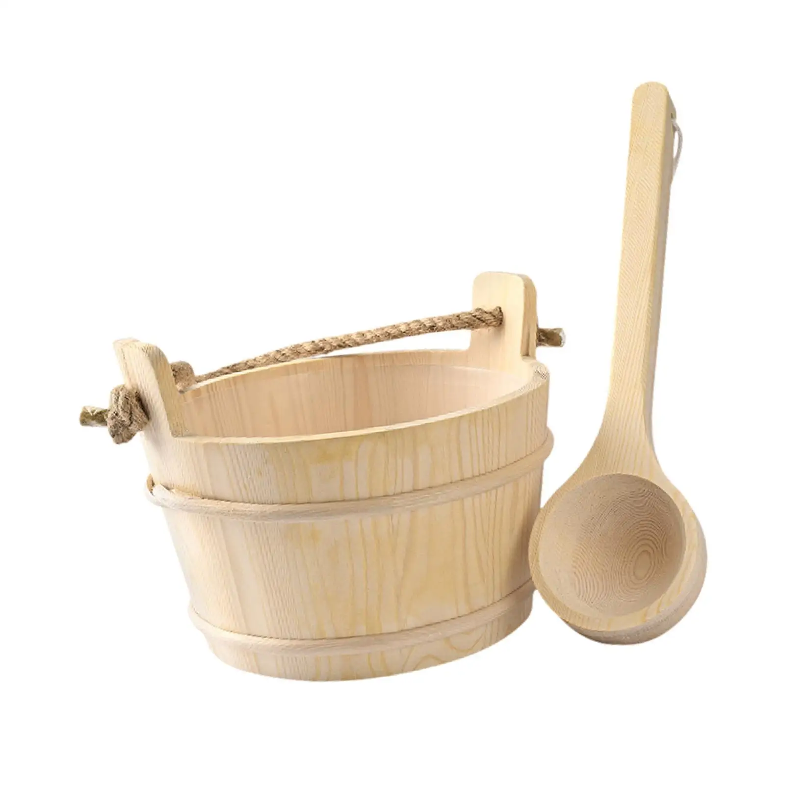 Wood Sauna Bucket and Ladle SPA Steaming Bathroom Tool Tub Barrel Multipurpose 4L Large Capacity, SPA Accessory for Bath