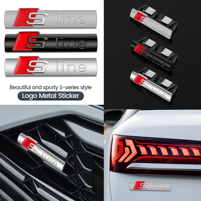 1PCS Metal sline Badge car styling For Audi A1 Q7 Q8 TT RS Sline A3 A4 B9 b8 Car Body Trunk Stickers Decoration Auto Accessories