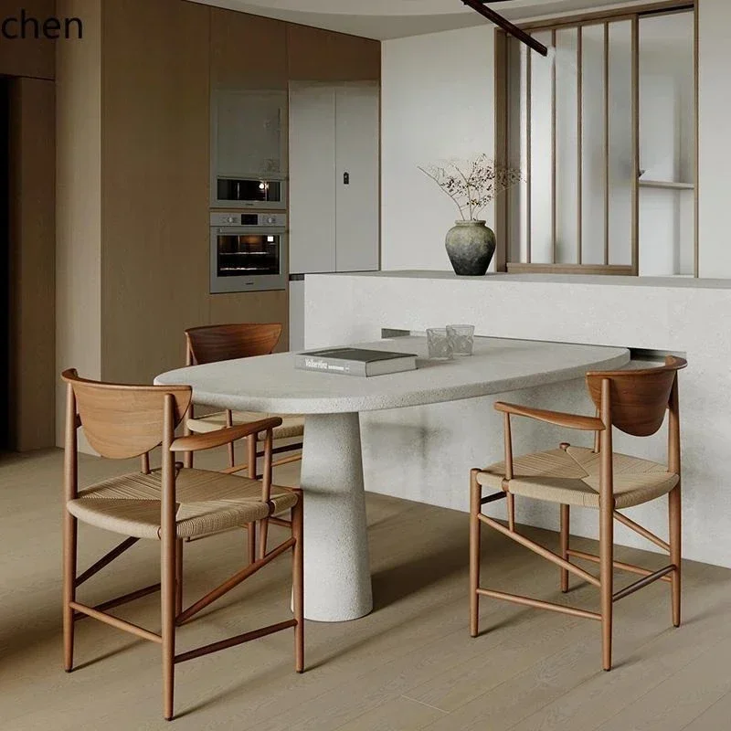 DSA Solid Wood Dining Chair, Wabi-Sabi Style Minimalist Rope-Woven,Hotel Leisure Backrest Mid-Century Chair