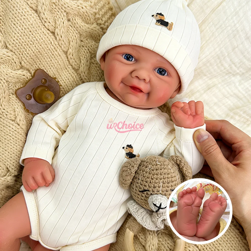 

Lifelike 17" Silicone Reborn Baby Doll Hand Painted Veins & Skin Reborn Baby Girl/Boy Blue Eyes Soft Weighted Newborn Gift Set