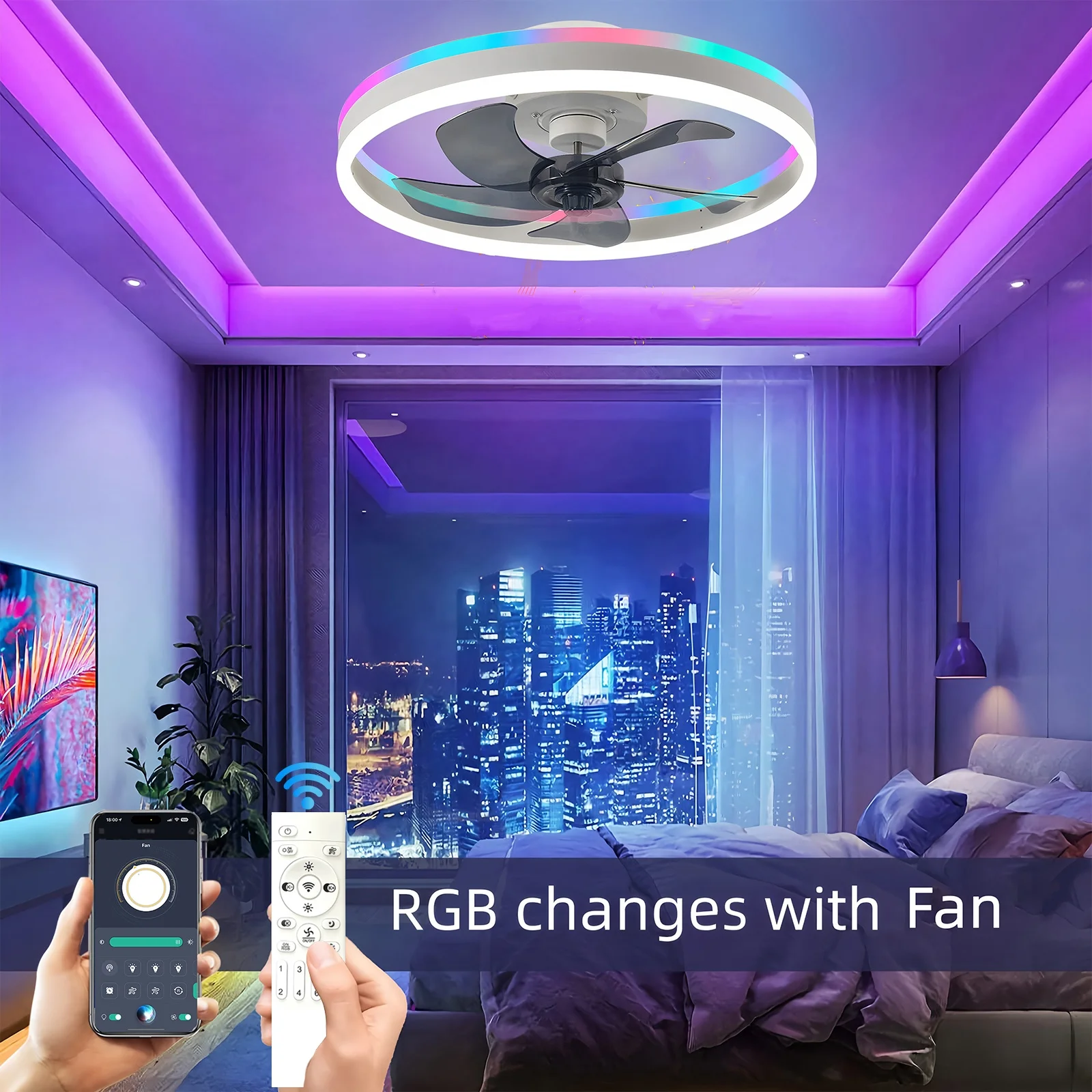 Cool Electric Fan Smart Dimming Lighting Home Fans for Bedroom Living Room Restaurant Atmosphere RGB Ceiling Fans with Lights