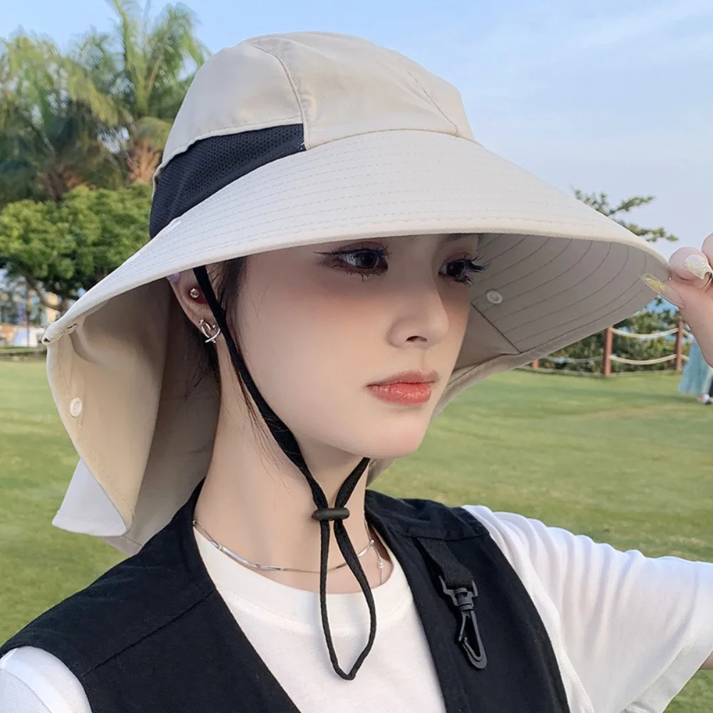 

Mask Solid Color Sunshade Shawl Cap Detachable Wide-Brimmed Neck Protection Hat Lightweight Cotton Anti-UV Cap Women