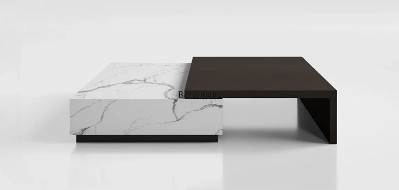 

Italian minimalist telescopic combination light luxury modern black and white rock slab coffee table