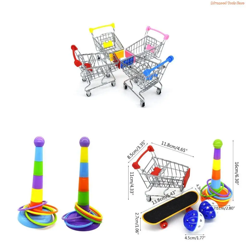 5 Pcs/Set Pet Parrot Training Mini Shopping Cart Training Rings Skateboard W91B