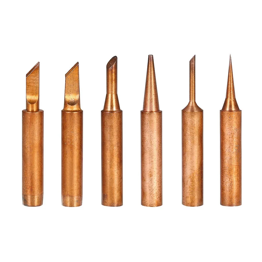 6pcs Pure Copper Soldering Iron Tips 900M-T Shape Clean Tip Design Copper Soldering Tips Lead-Free Replacement Solder Tips