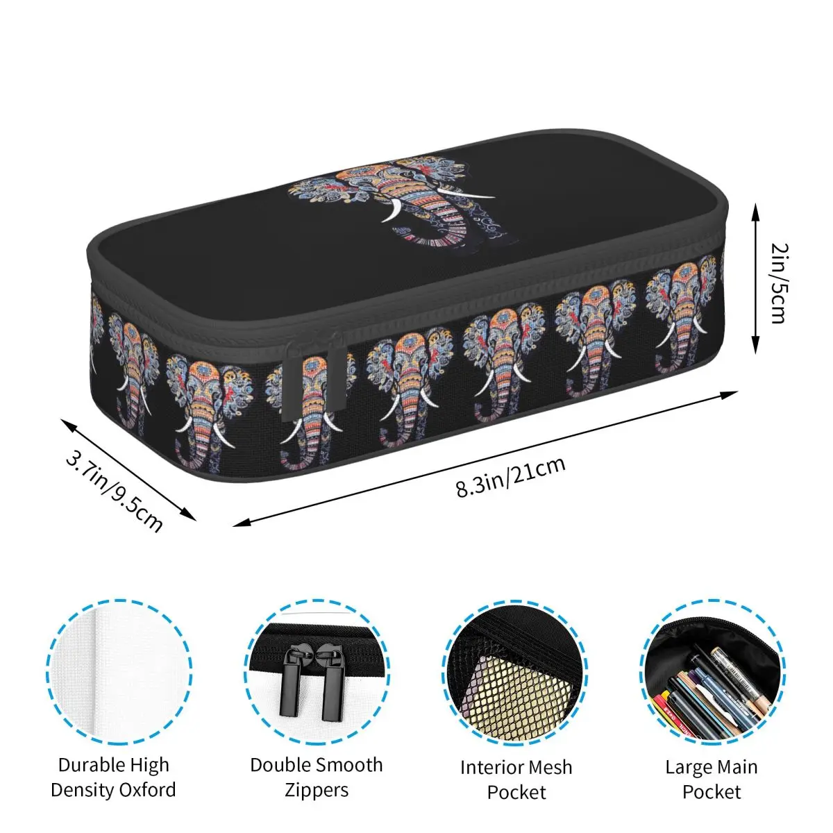 

National Style Elephant And Henna Art Pencil Cases Pen Holder Storage Stationery Supplies Large Storage Pen Box Pencil Bag