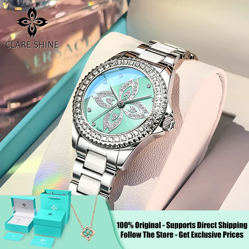 

Женские часы CLARE SHINE 1806 Light-picking series Starlight с керамическим корпусом, кварцевым механизмом, бриллиантовым безелем и керамическим ремешком.