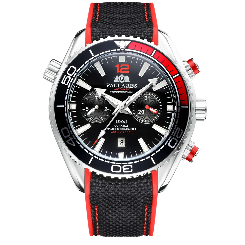 PAULAREIS P Luxury Men Automatic Self Wind Mechanical Watch for Men Rubber Strap Waterproof Luminous Date Fashion Mens Watches image 3