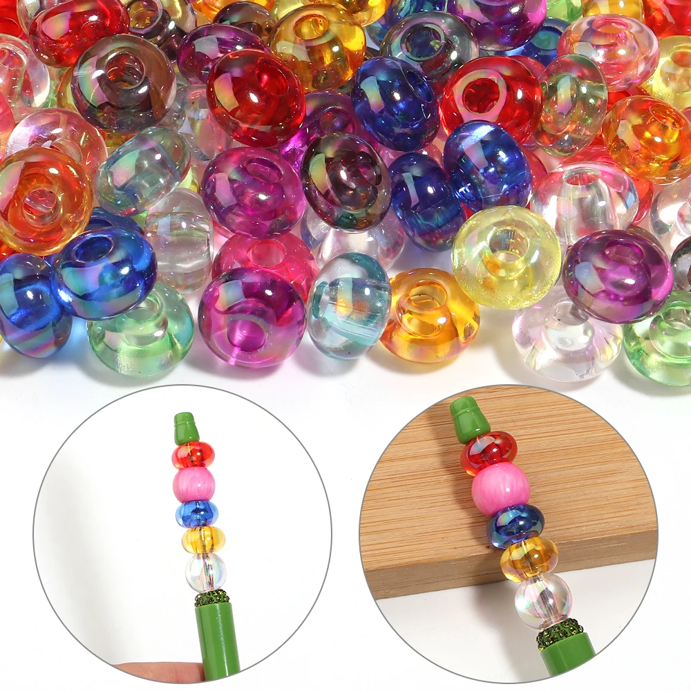 20 Stück farbige Muschel-Perlen aus transparentem Acryl, große Lochperlen, Rad-Abakus-Perlen für die Schmuckherstellung, DIY-Armband-Zubehör – Detail 2