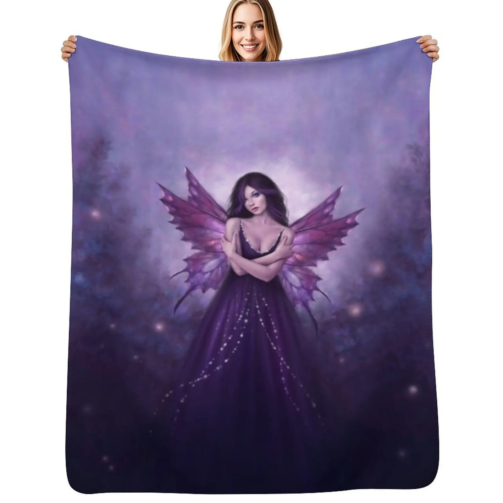 

Mirabella Purple Butterfly Fairy Throw Blanket Flannel Fabric Soft Plush Plaid christmas gifts Blankets