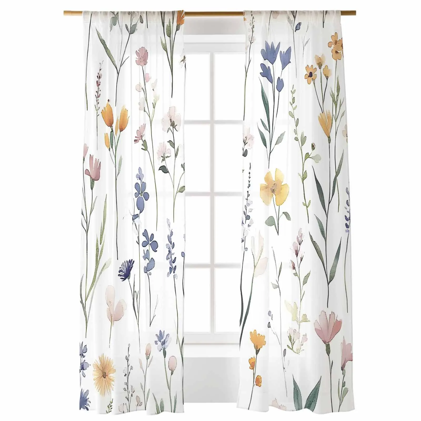 

Vintage Flower Plant Curtain Window Tulle Curtains For Living Room Kitchen Window Treatments Voile Curtains