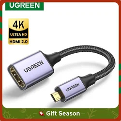 UGREEN-adaptador Micro HDMI a HDMI, 4K/60Hz, 3D, para GoPro Hero 7, Raspberry Pi 4, Sony, Nikon, Cable HDMI trenzado