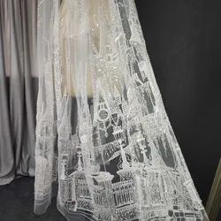 Real Photos Wedding Veil with Beads Castle Fairytale Beaded Bridal Veil with Comb Wedding Accessories Waltz Length Veil