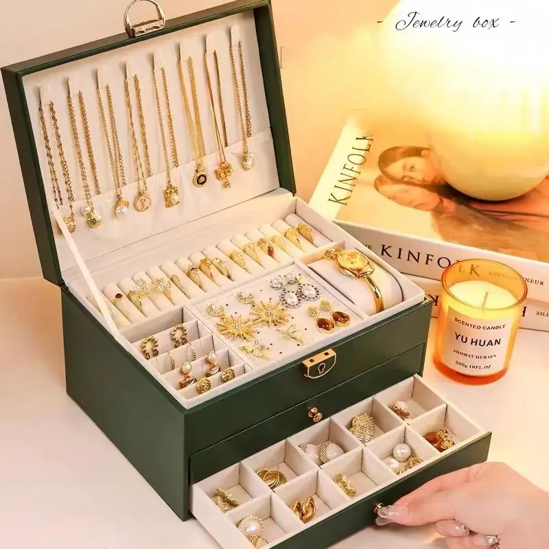 1PC, lock arch three-layer jewelry box, suitable for all kinds of jewelry storage