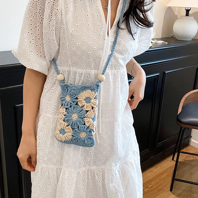 

2025 Hand knitted Parent-child Bag Set Floral Crossbody Phone Purse Fashionable Matching Accessories