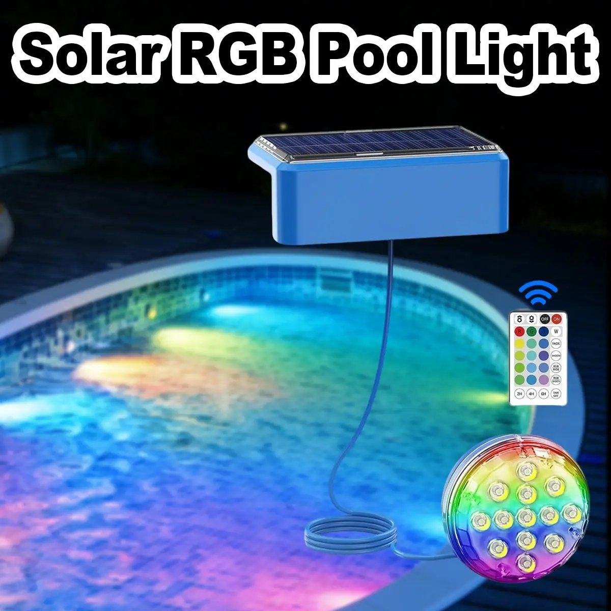 

Подводный солнечный светильник для бассейна с пультом ДУ, LED RGB, IP68, перезаряжаемый, для декоративного освещения ландшафта и бассейнов