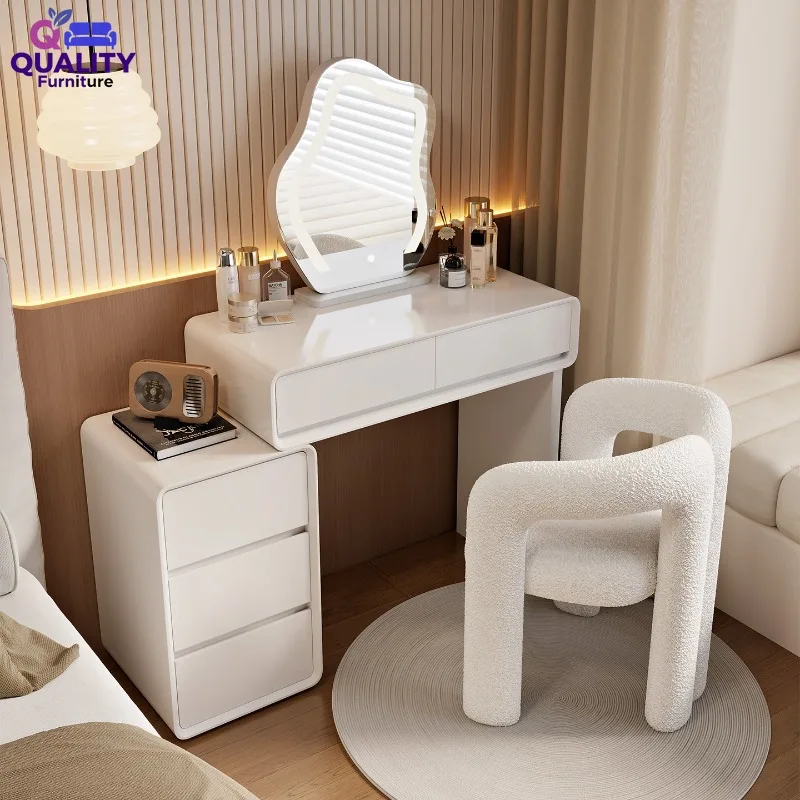 All Solid Wood Baking Paint Small Unit Dressing Table Storage Cabinet Integrated Bedroom Modern Simple Cream Style Makeup Table