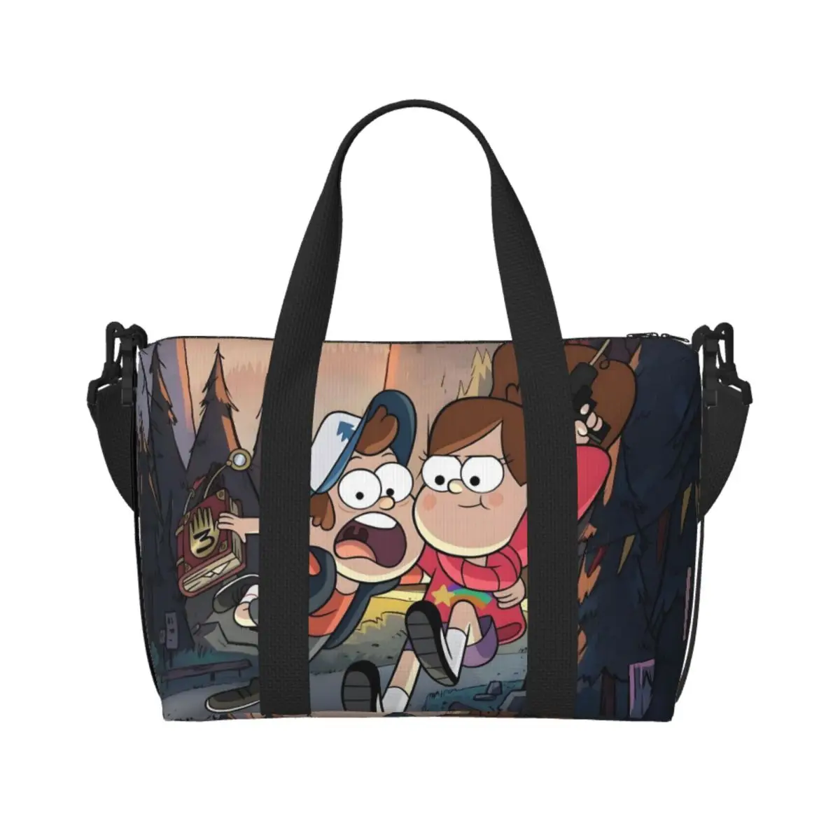 

Custom Gravity Falls Groceries Tote Shopping Bags Women Big Capacity Mystery Comedy Animated Movie Gym Beach Travel Bags