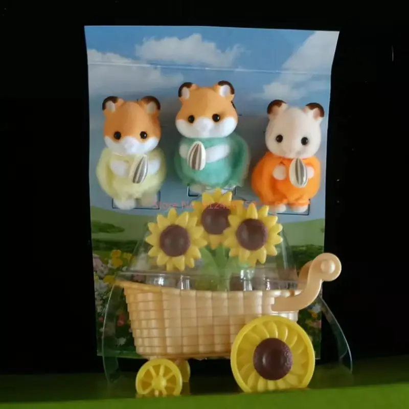 Original Sylvanian Families Anime Hamster Family Set Kawaii Figure Collectible Doll Birthday Gift Kids Toys Christmas Gift Toy