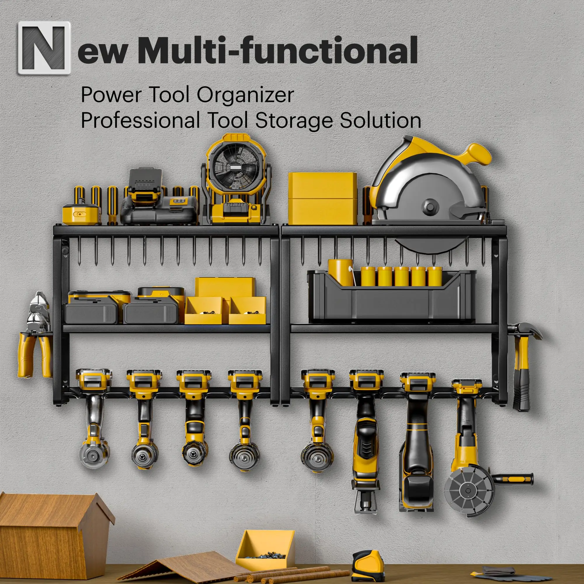 Heavy Duty 3-Layer Metal Power Tool Organizer,8 Slots Drill Holder, 150lb Load,Fast Assembly, Storage Rack for Garage & Workshop