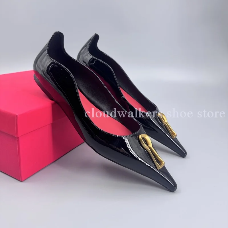 

Irregular Metal Buckle Decor Pointed Toe Black Velvet Women's Flat Shoe Mature Women's Office Formal Comfort Slip On Daily Flats