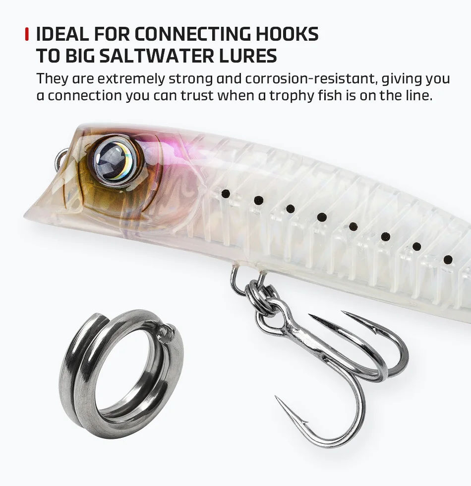 NOEBY Ultra Heavy Wire Power Edelstahl-Splitringe # 7 # 8 # 9 # 10 Offshore Big Game Bluefin Tuna GT Angelgerät mit geteilten Ringen – Detail 6
