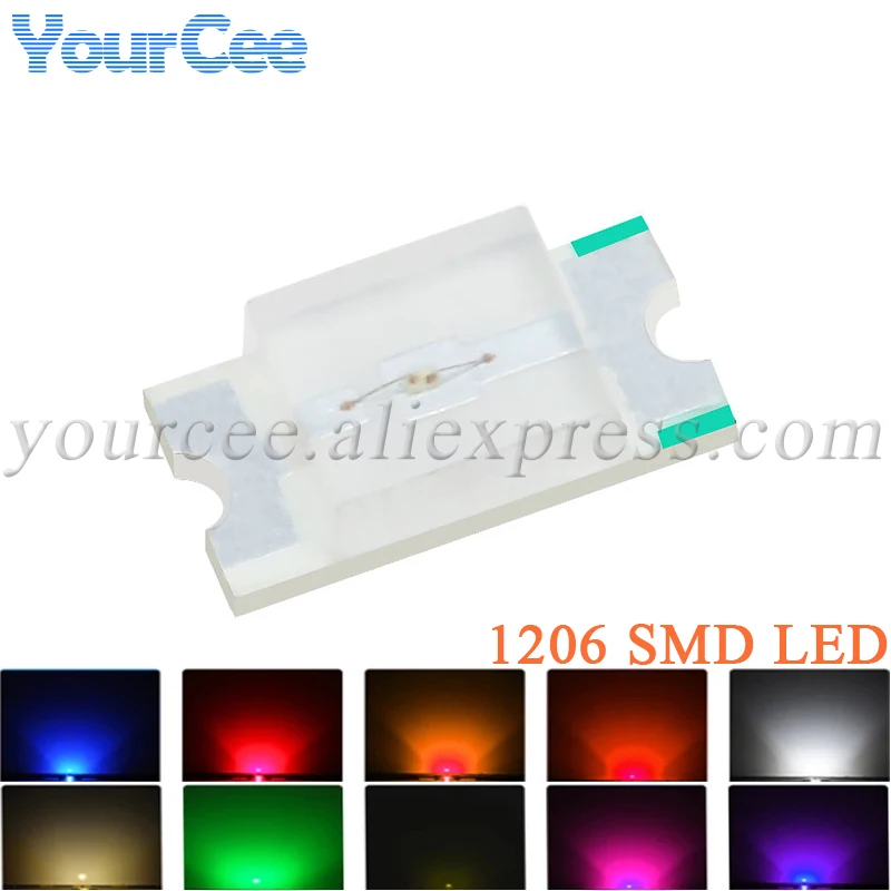 100pcs 1206 Highlight SMD LED Red Yellow Green White Blue Orange Ice Blue Light Emitting Diode Clear LED Light Diodes