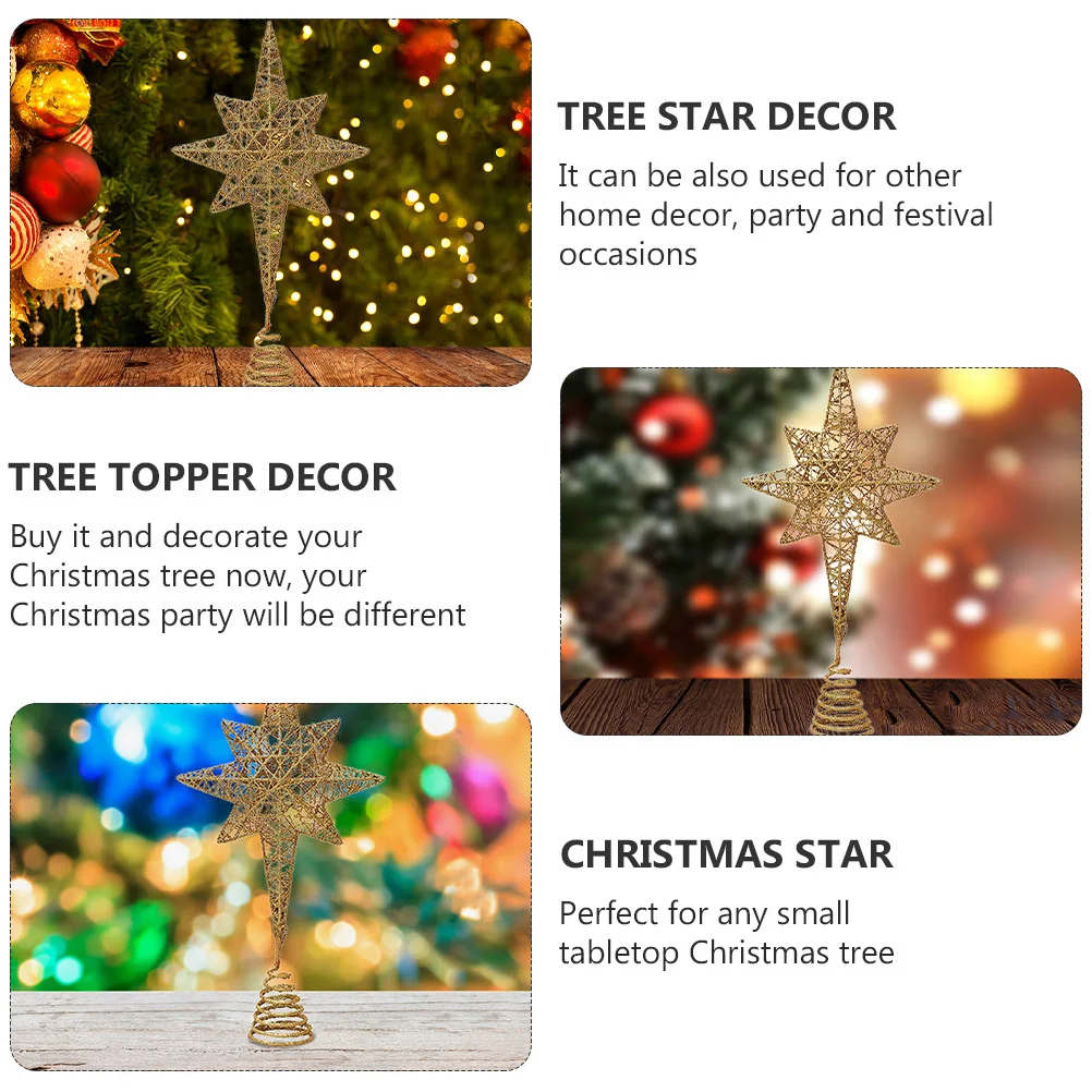 

1Pcs Christmas Star Tree Topper Golden Metal Eight Pointed Star Treetop Decor for Xmas Tree Festival Party Ornament