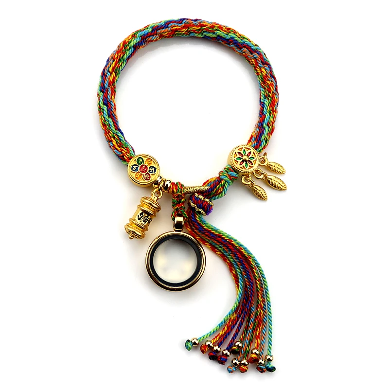 Pulsera tibetana hecha a mano, medallón de vidrio de acero inoxidable rellenable, brazalete de recuerdo conmemorativo para urna, 1 unidad