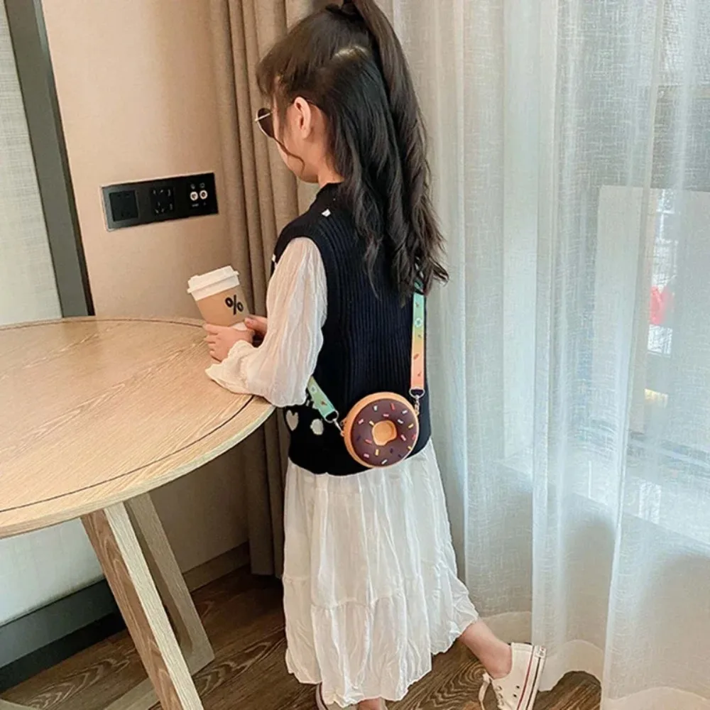 Baby Girls Donut Crossbody Bag Children Cute Silicone Mini Coin Purse Handbags Small Wallets Kids Rainbow Messenger Shoulder Bag