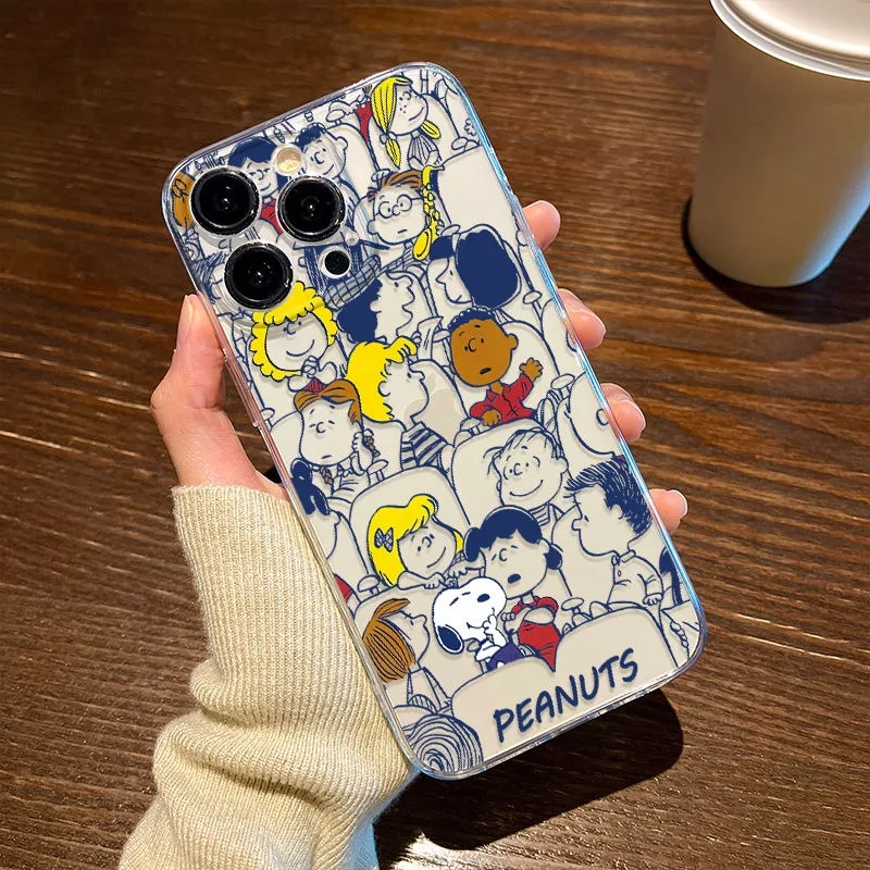 Snoopy Transparent Cartoon Phone Case for iPhone 11 12 13 14 Pro Max XS XR XSmax 7 8 Plus Kawaii Protective Cover for Women Men