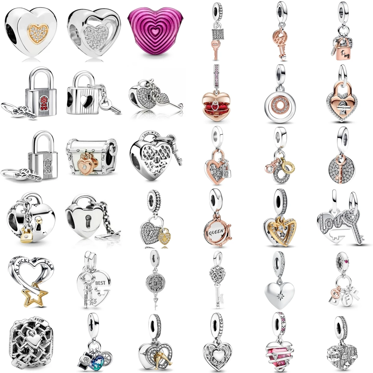 

New 925 Sterling Silver Charm Fit Original Bracelet Accessories Women Jewelry Love Series Lock And Key