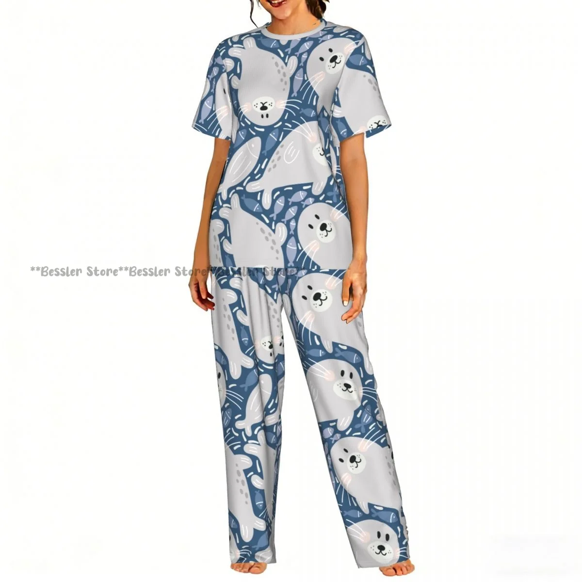 

Women's 2-piece set Cute Seal Pajamas Short sleeved Top and Pants Sleepwear