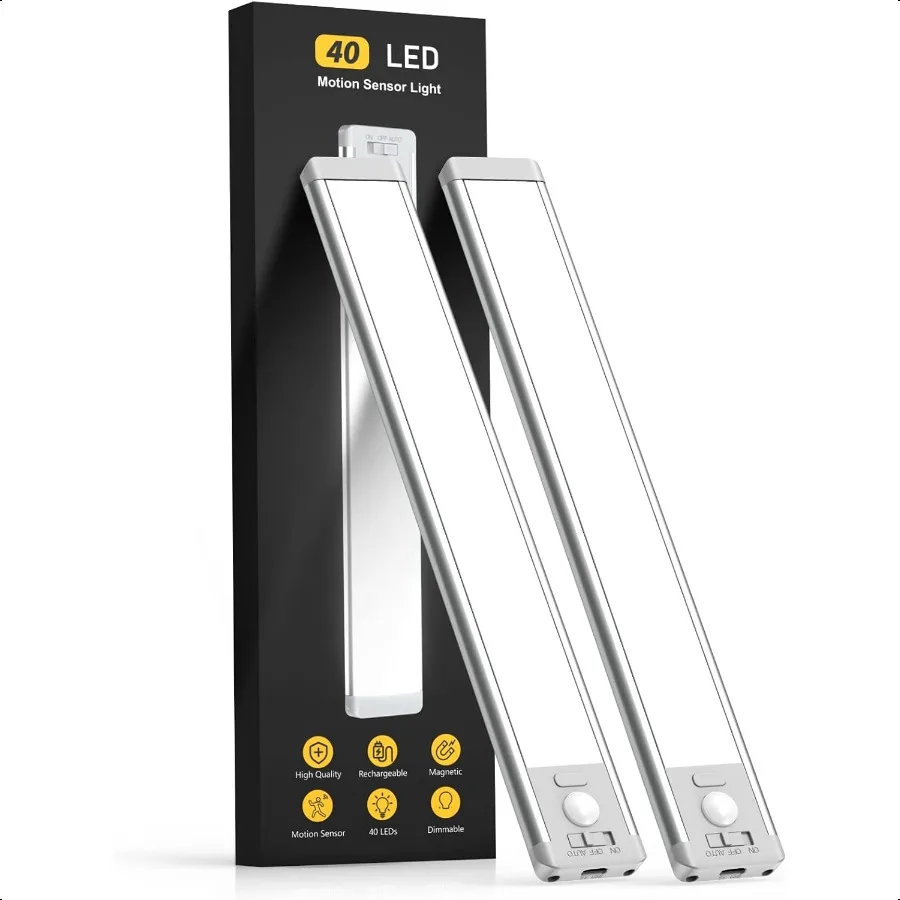 

10inch Under Cabinet Lighting 2 Pack Rechargeable Motion Sensor Light Indoor 5 Levels Dimmable Magnetic Closet Lights Wirel Und