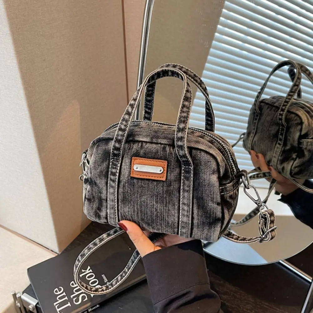 

Portable Y2K Denim Canvas Bag Large Capacity Shopping Bag Vintage Handbag Solid Color Street Style Solid Crossbody Bag Women&Men