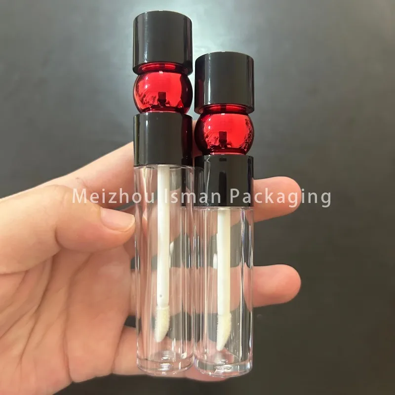 50pcs Empty empty cute clear red refillable ball top lip gloss container gourd shape lipgloss tubes with round lid 3ml 6ml