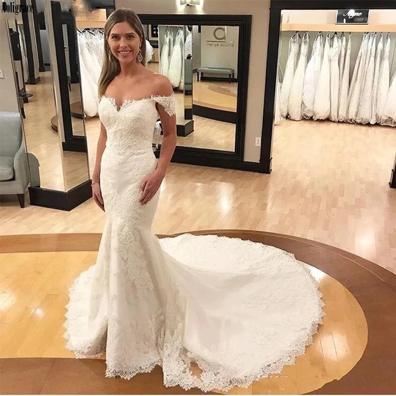 

ANGELSBRIDEP Off-Shoulder Mermaid Wedding Dresses Vestido De Noiva Sexy Backless Sweetheart Applique Court Train Bride Gowns HOT