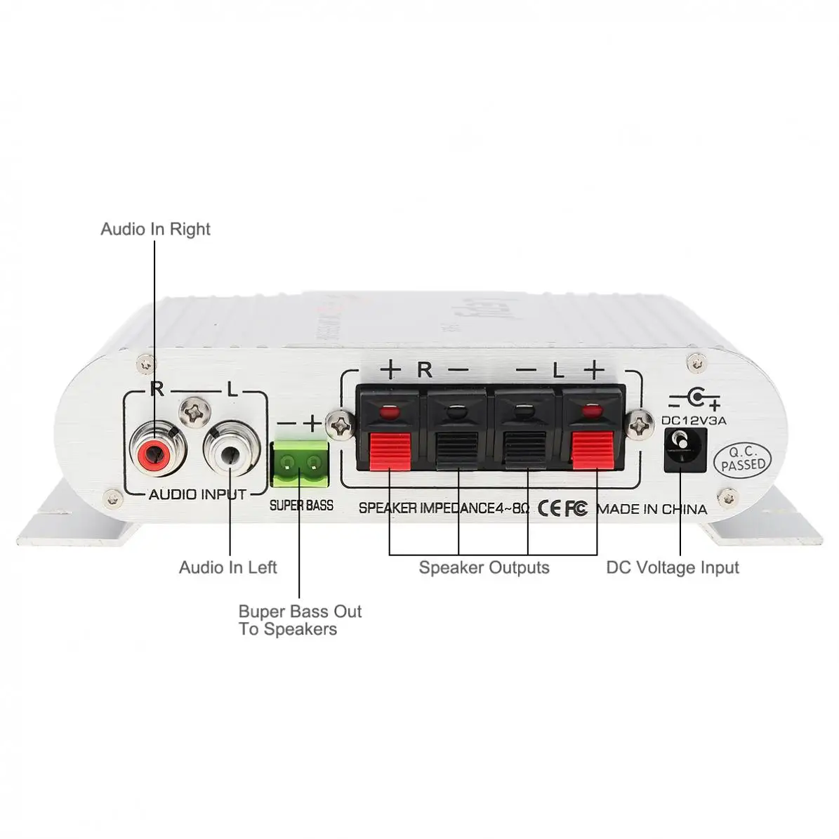200 واط مكبرات الصوت سيارة 12 فولت 2CH البسيطة مرحبا فاي مكبر للصوت الداعم راديو MP3 ستيريو لسيارة دراجة نارية المنزل #3