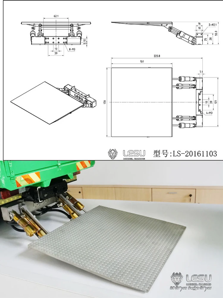 RC 1/14 Metall-Heckplatte für Tamiya Hydraulikbagger, Lader, Muldenkipper für SCANIA, MAN, VOLVO Anhänger, Kipper, DIY-Teile – Detail 4