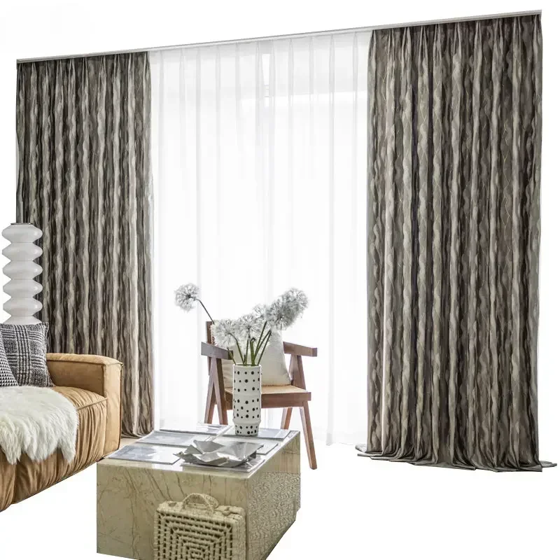 Jacquard Curtains for Living Room Bedroom Dining Simple American Modern Luxury Gold Silk Gray Free Shopping Windows Door