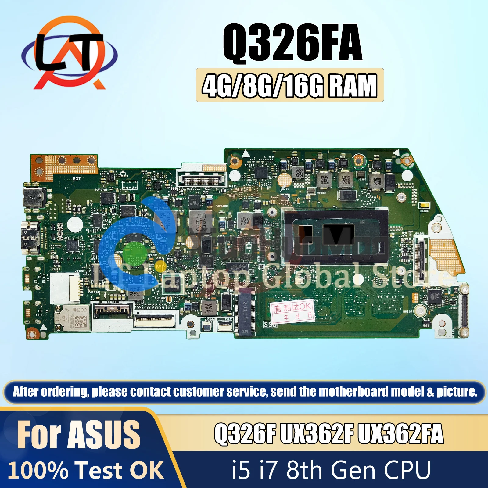 Q326FA computer main board for ASUS Q326 UX362F Q326F UX362FA laptop motherboard with cpu i5 i7 8th Gen 4GB/8GB/16GB-RAM DDR4